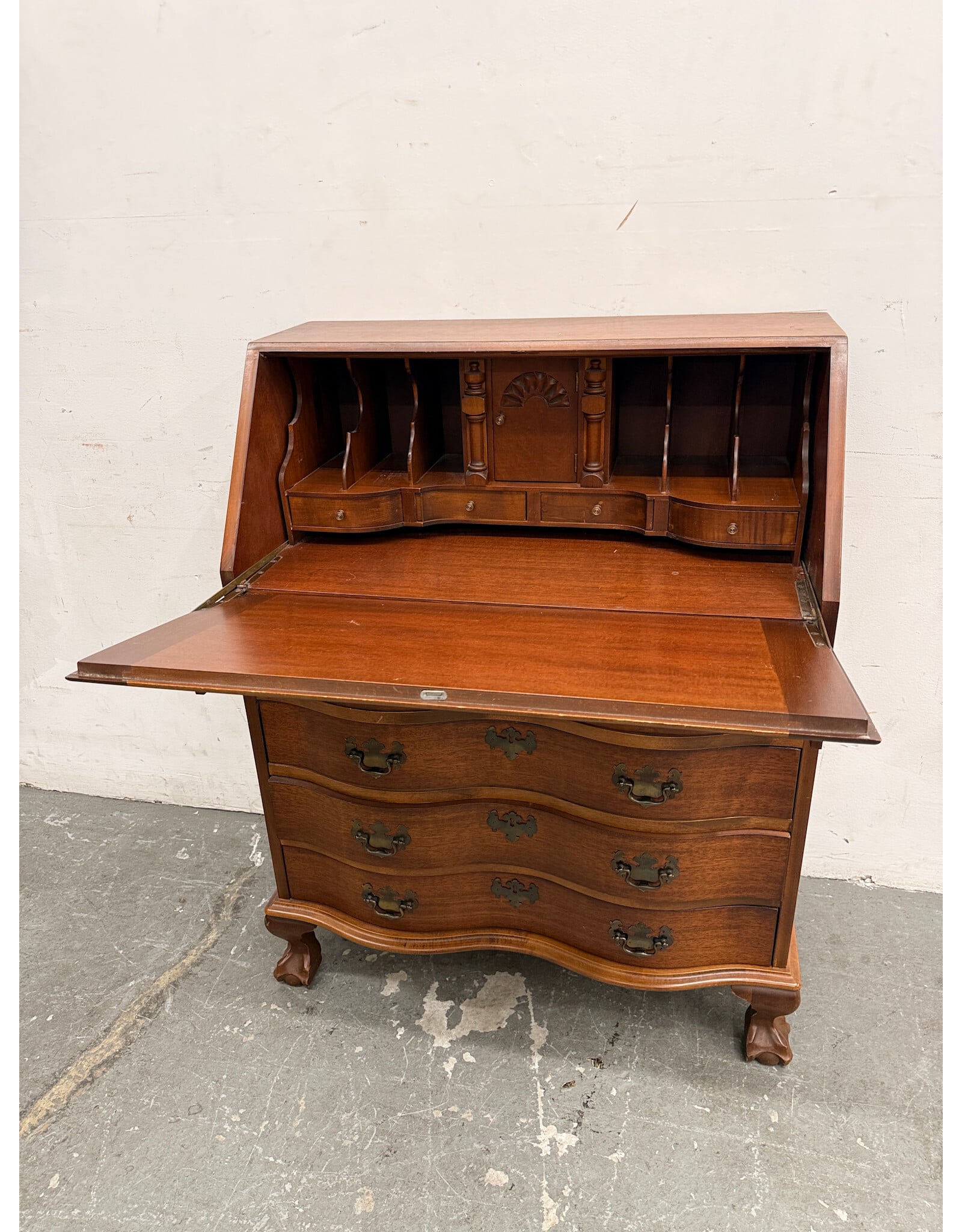 Colonial Style Serpentine Front Secretary Desk