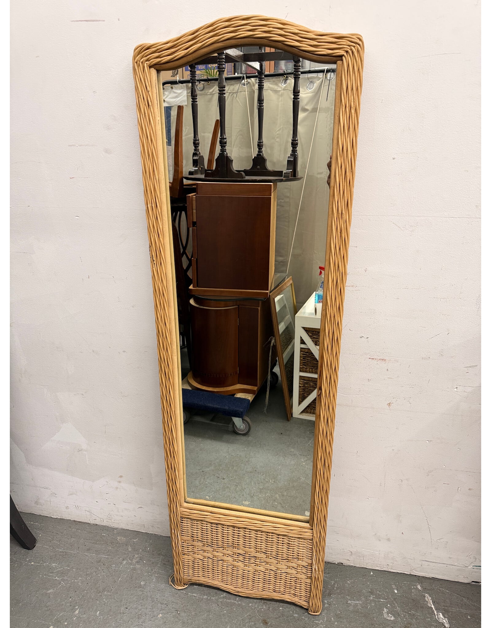 Woven Wicker Floor Mirror