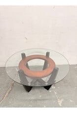 MCM Style Round Coffee Table Black Copper Ring
