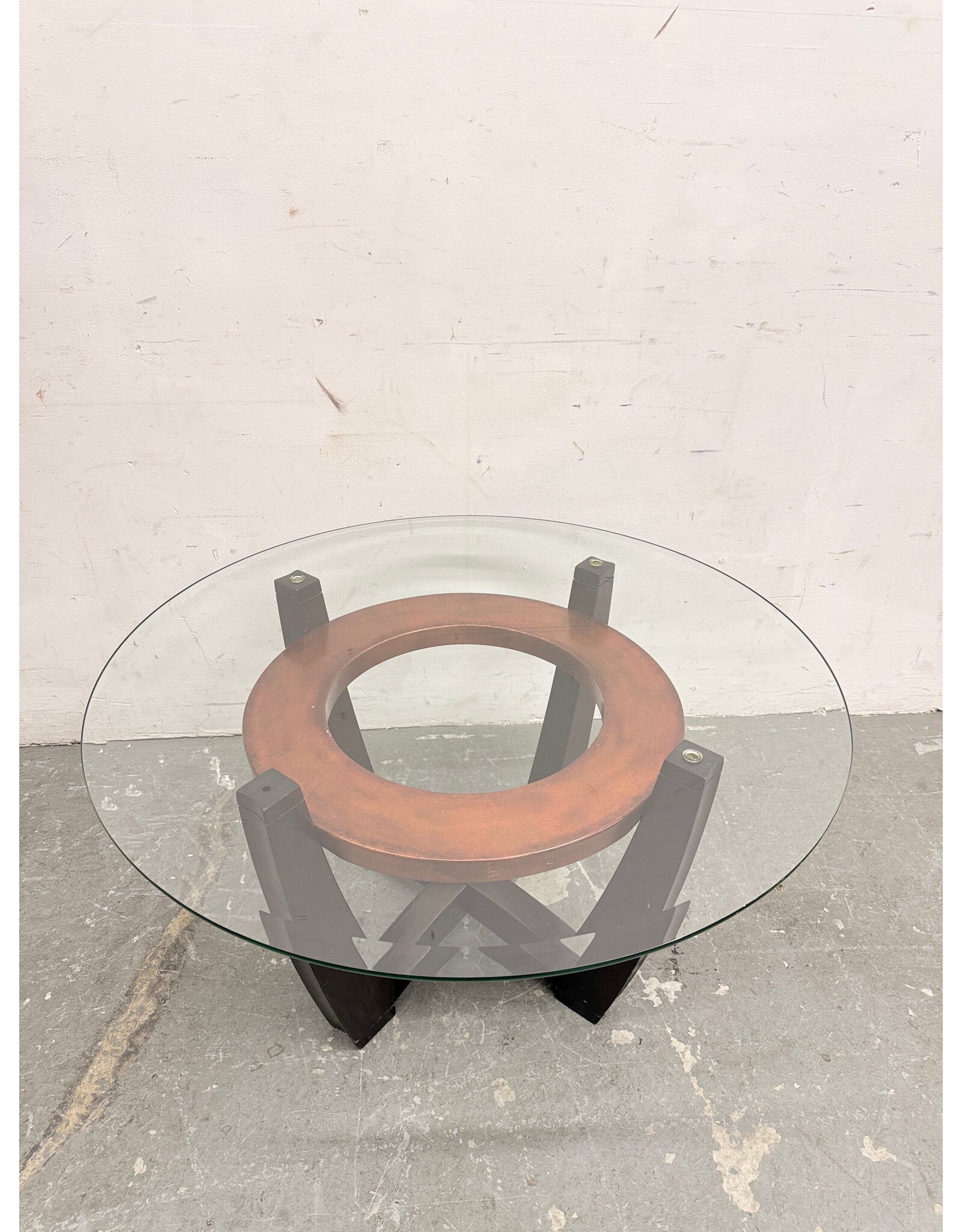 MCM Style Round Coffee Table Black Copper Ring