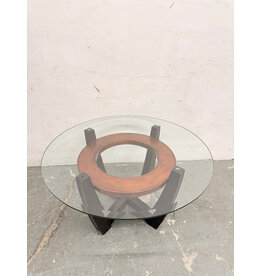 MCM Style Round Coffee Table Black Copper Ring
