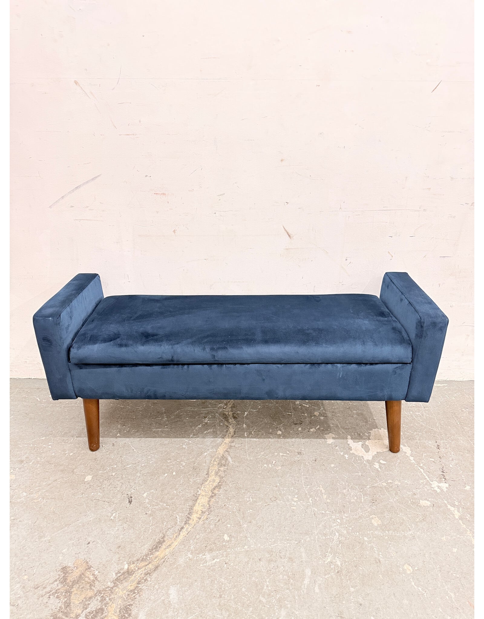 Modern Navy Blue Velvet Storage Bench