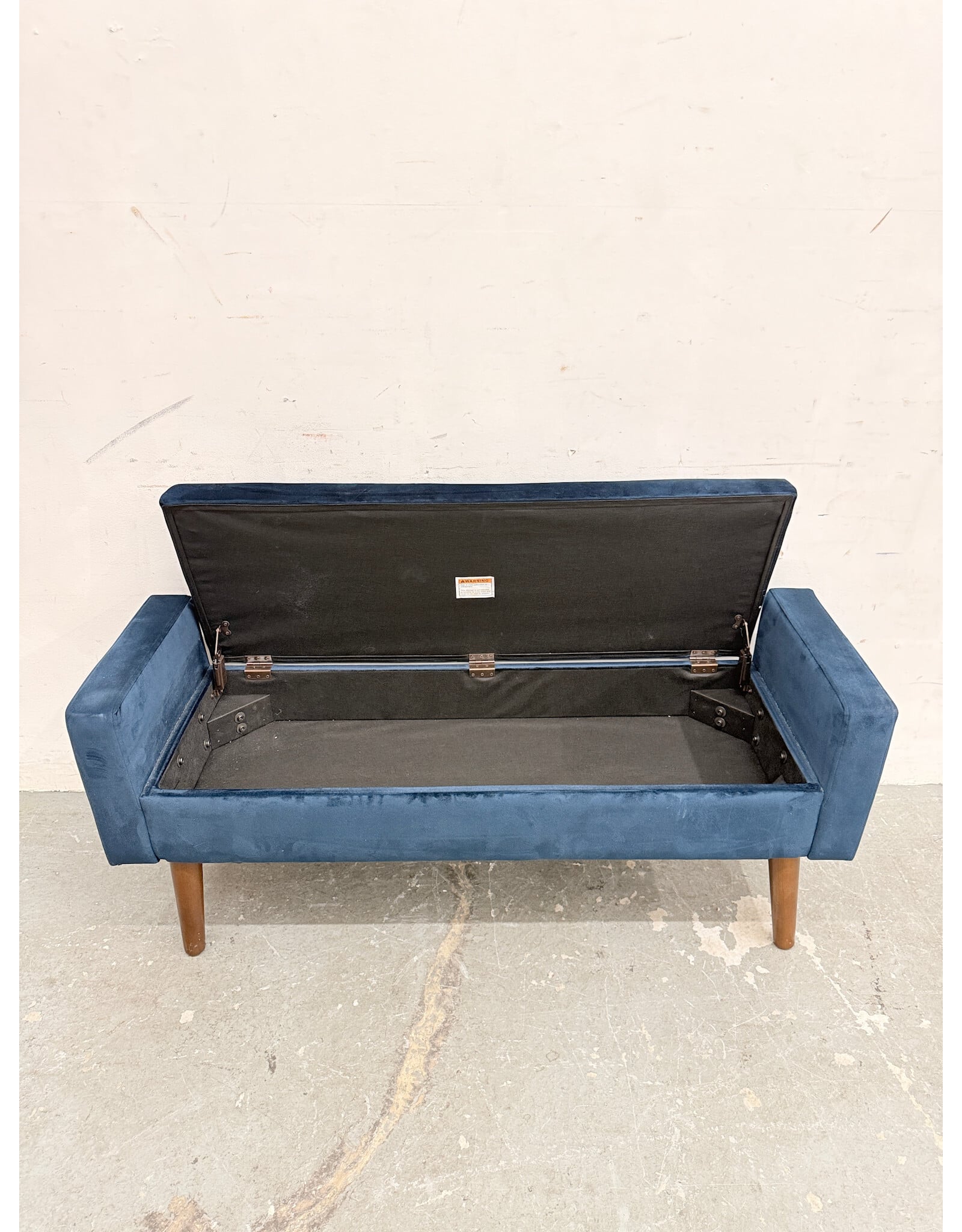 Modern Navy Blue Velvet Storage Bench