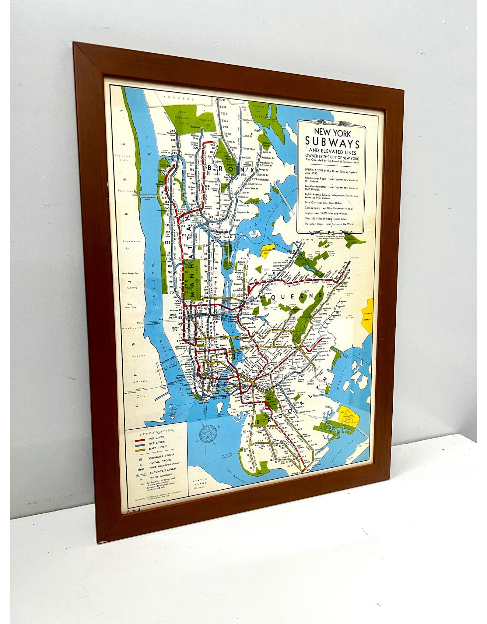 Framed Vintage Style New York Subway Map
