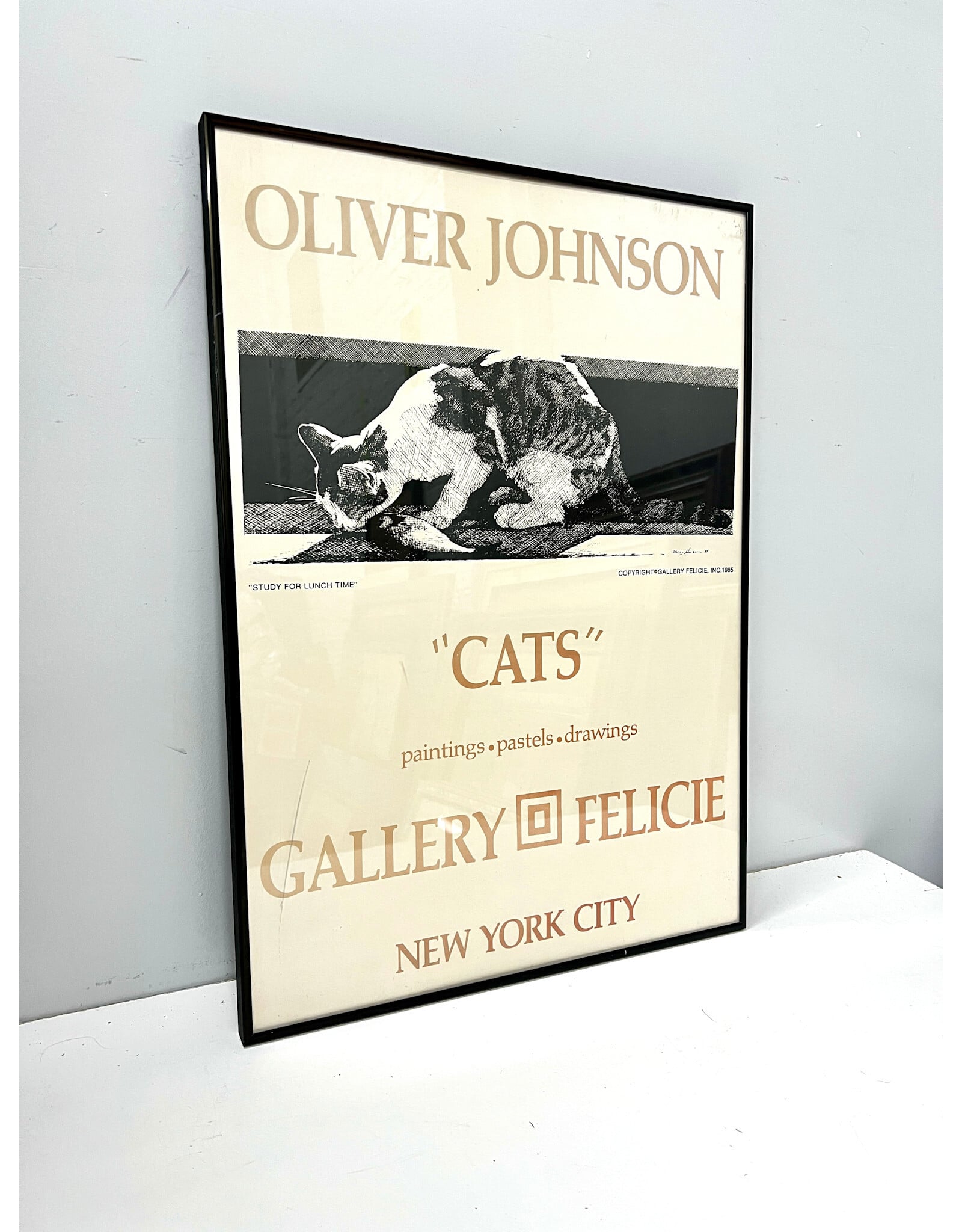 Oliver Johnson--"Cats", framed vintage exhibition poster