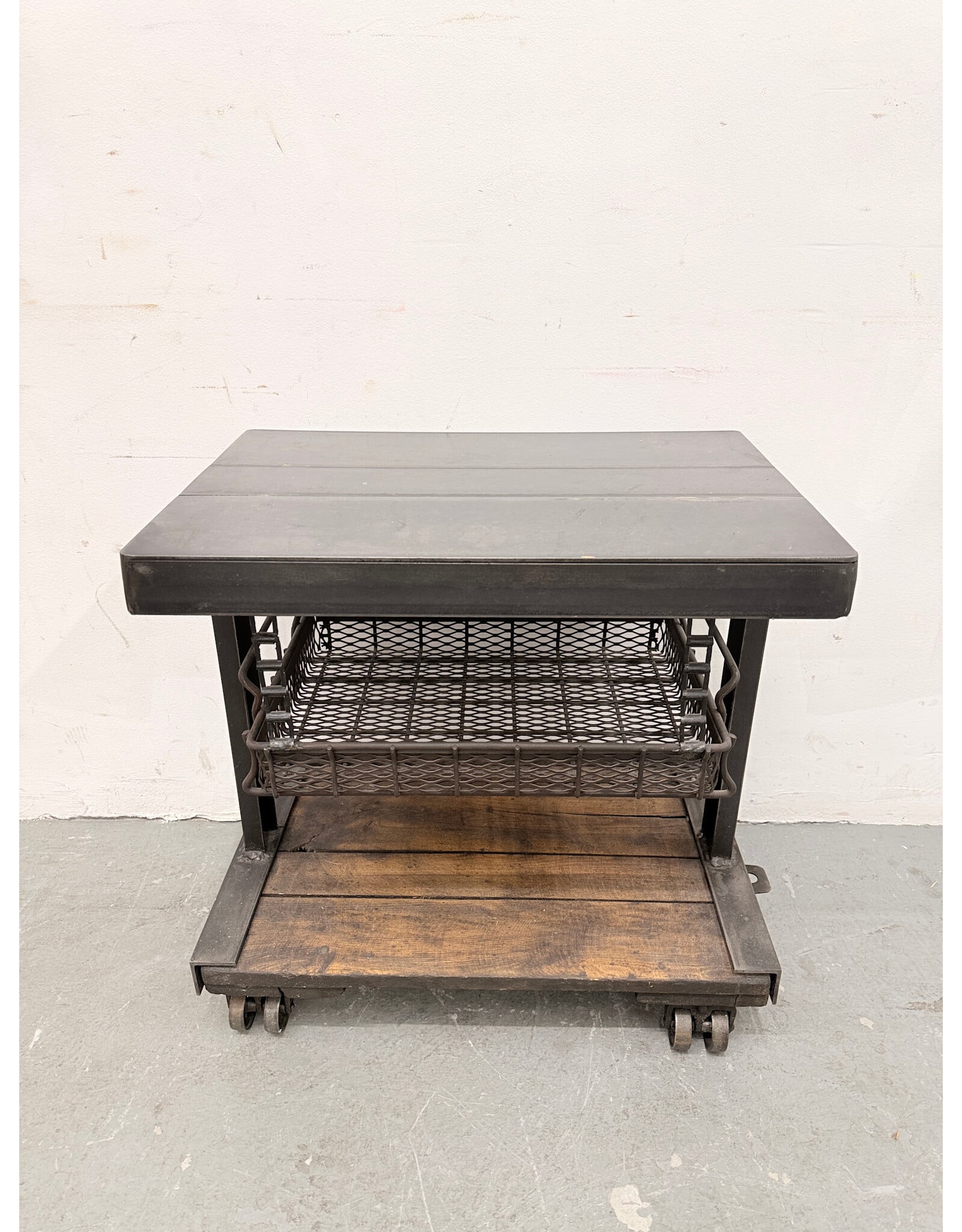 Industrial Style Reclaimed Wood & Metal Rolling Table