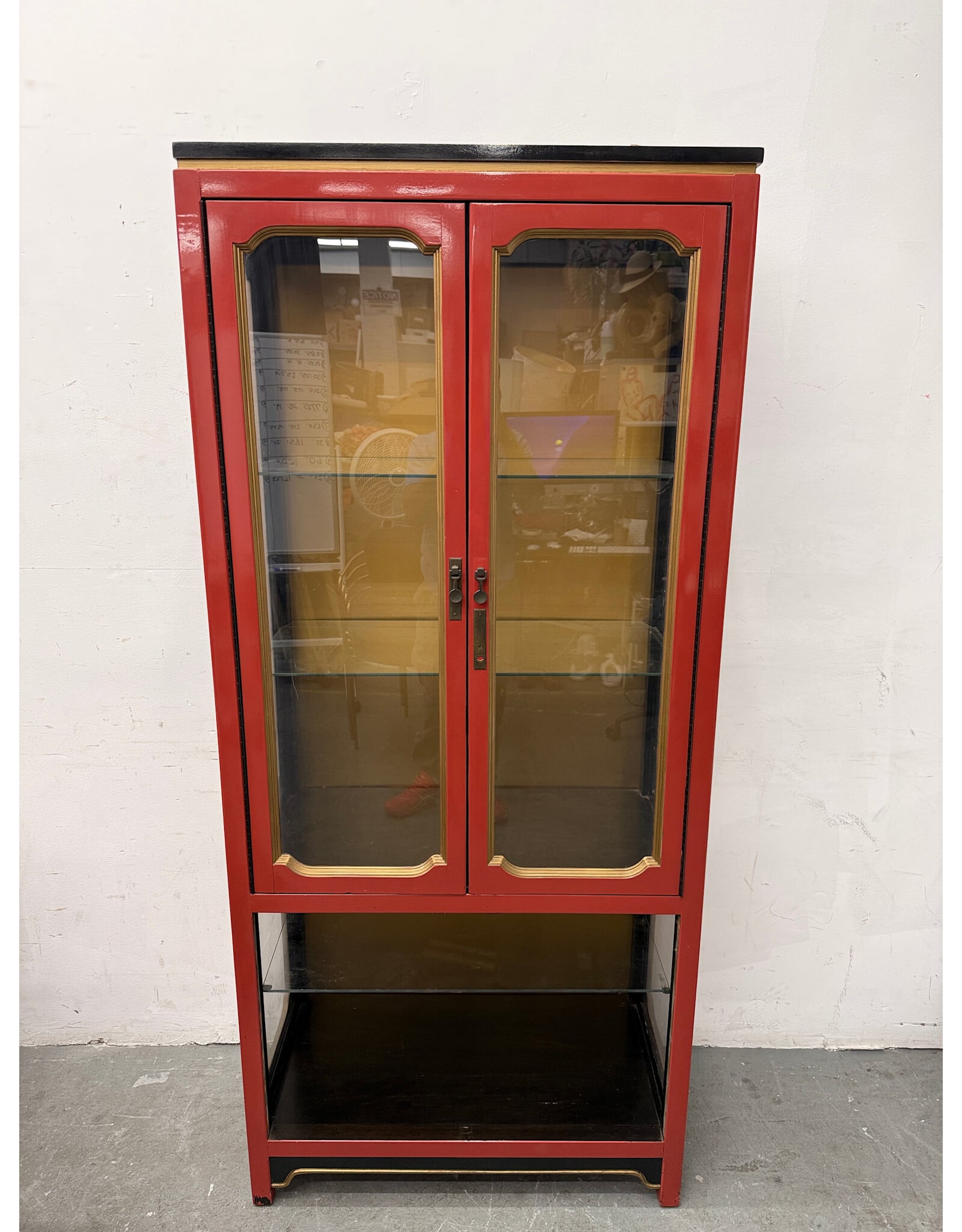 Chinoiserie-Style Red Display Cabinet