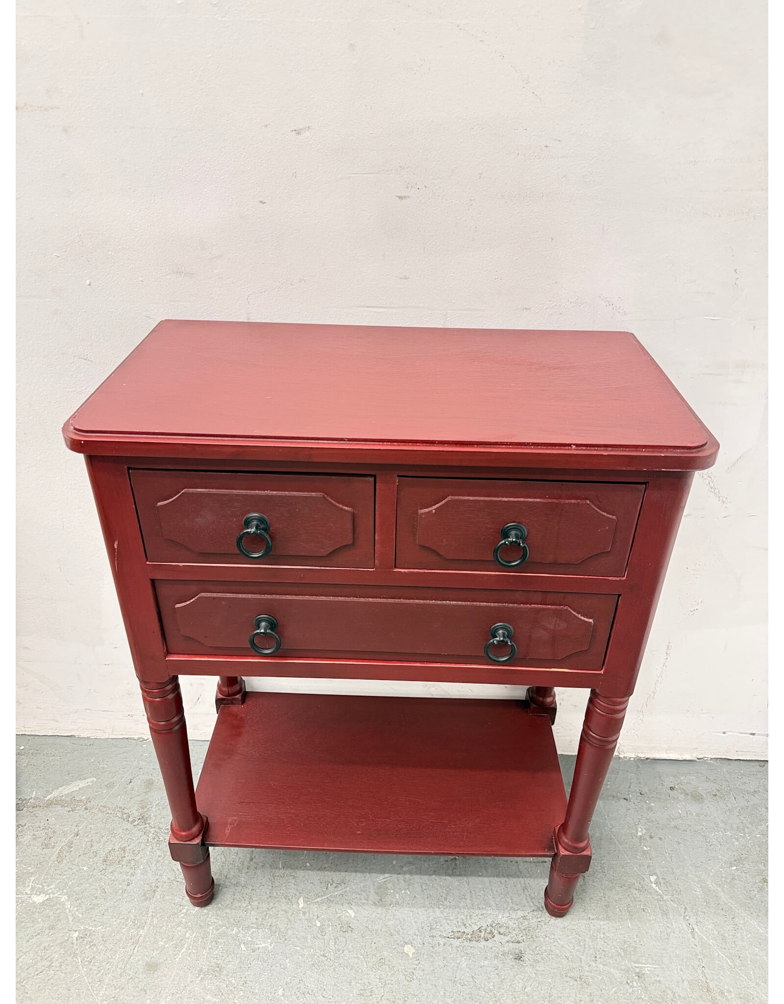 Red Wooden 3-Drawer Console Table