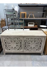 Carved Whitewashed Wood Credenza