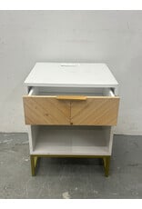 White Wood and Gold Charging Nightstand (AS IS)