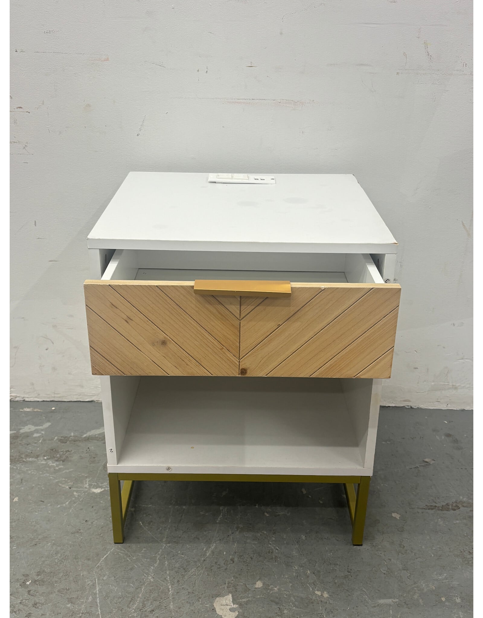 White Wood and Gold Charging Nightstand (AS IS)