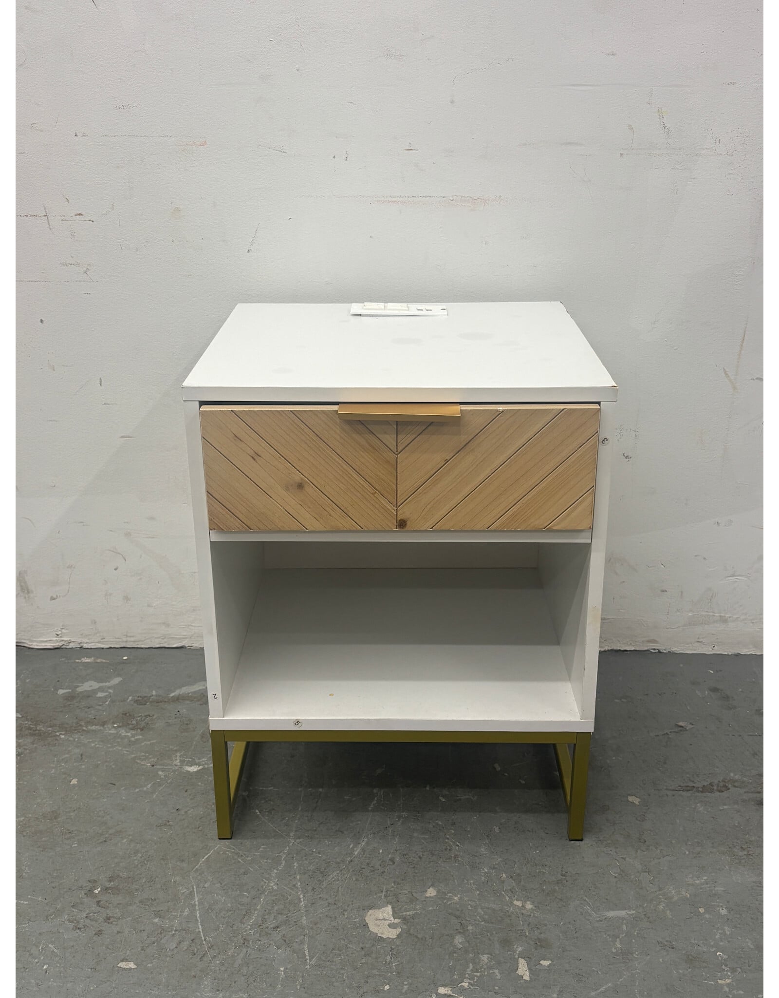 White Wood and Gold Charging Nightstand (AS IS)