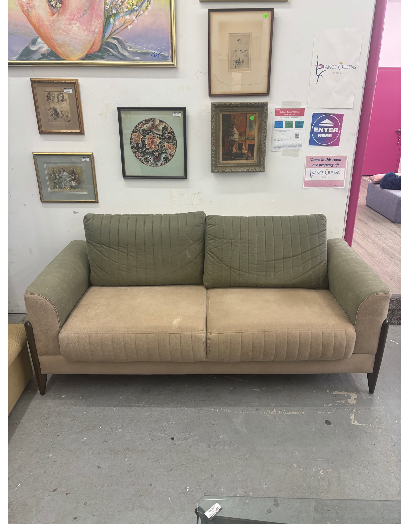 Modern Two Tone Upholstered Loveseat