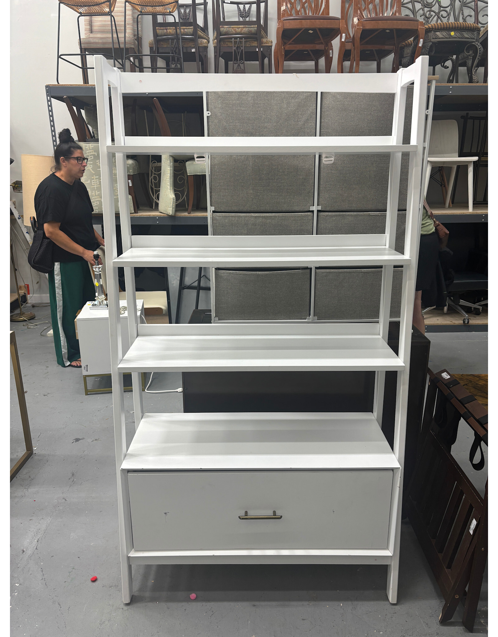 Large White Bookcase with Drawer