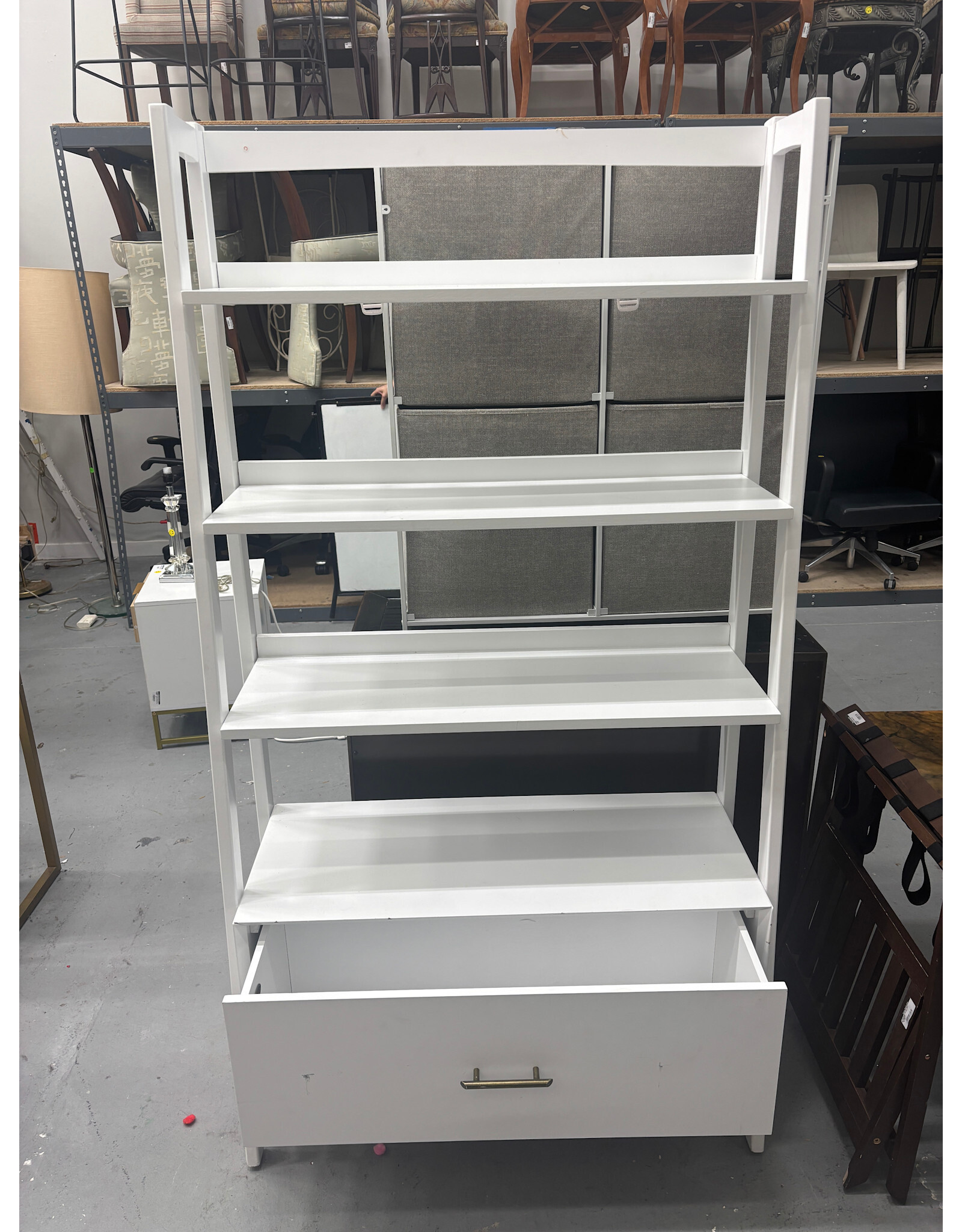 Large White Bookcase with Drawer