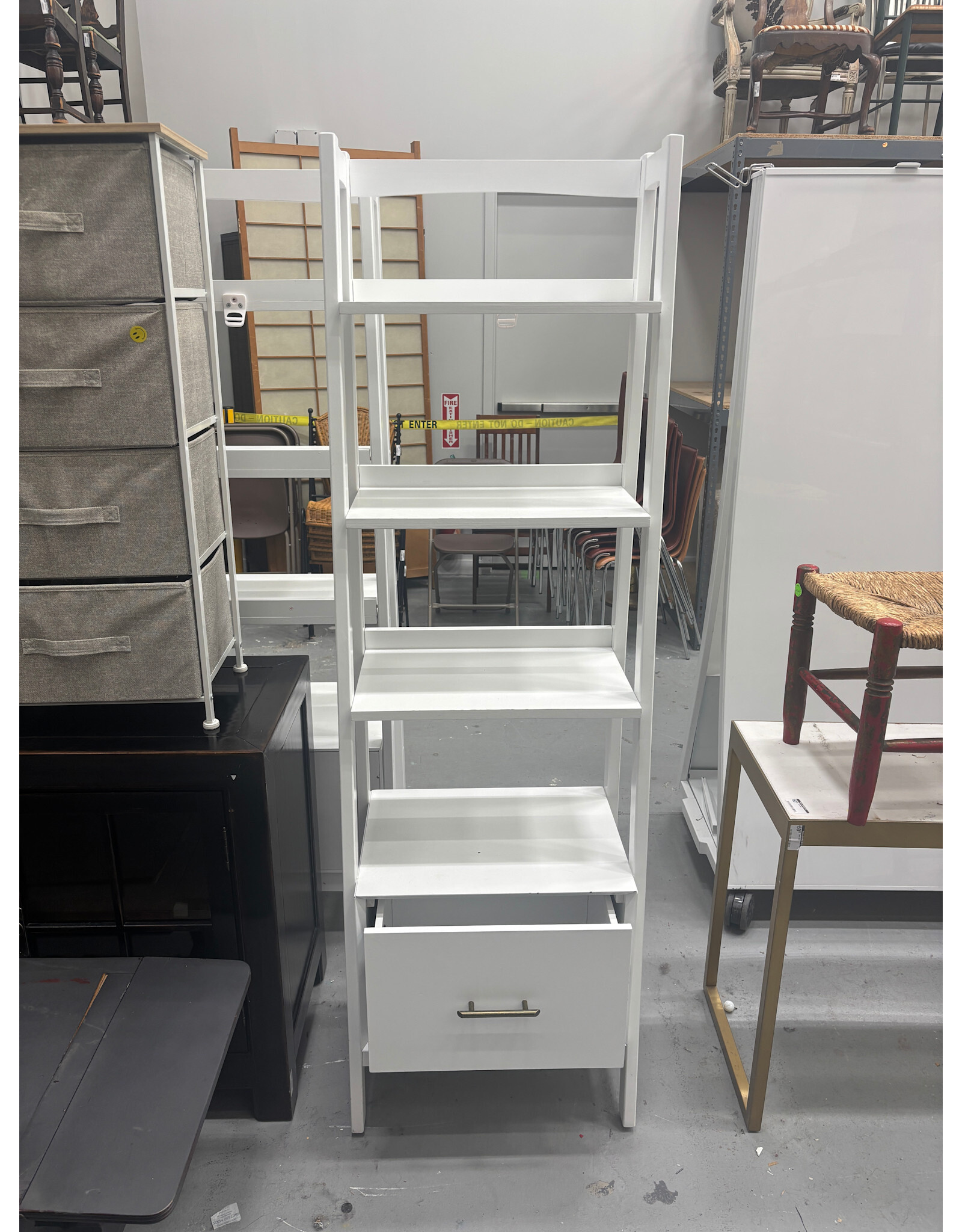 Slim White Bookcase with Drawer