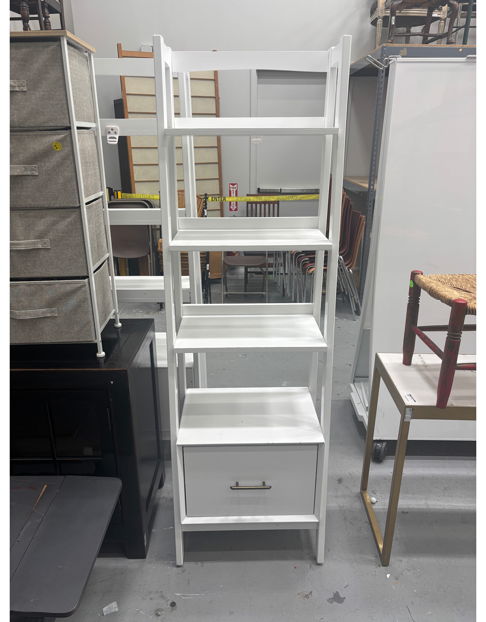 Slim White Bookcase with Drawer