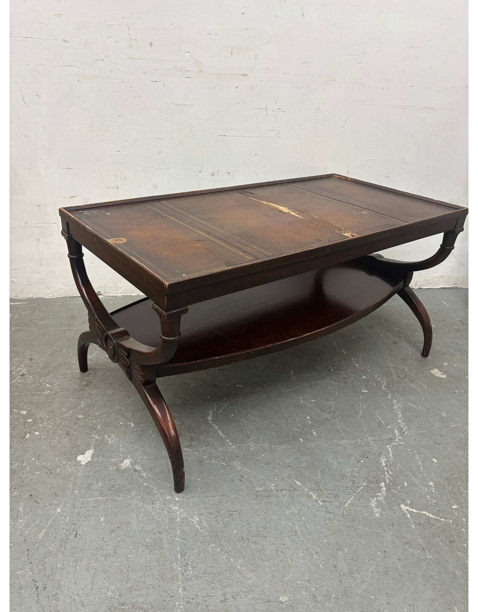 Regency Style Tooled Leather and Gold Coffee Table