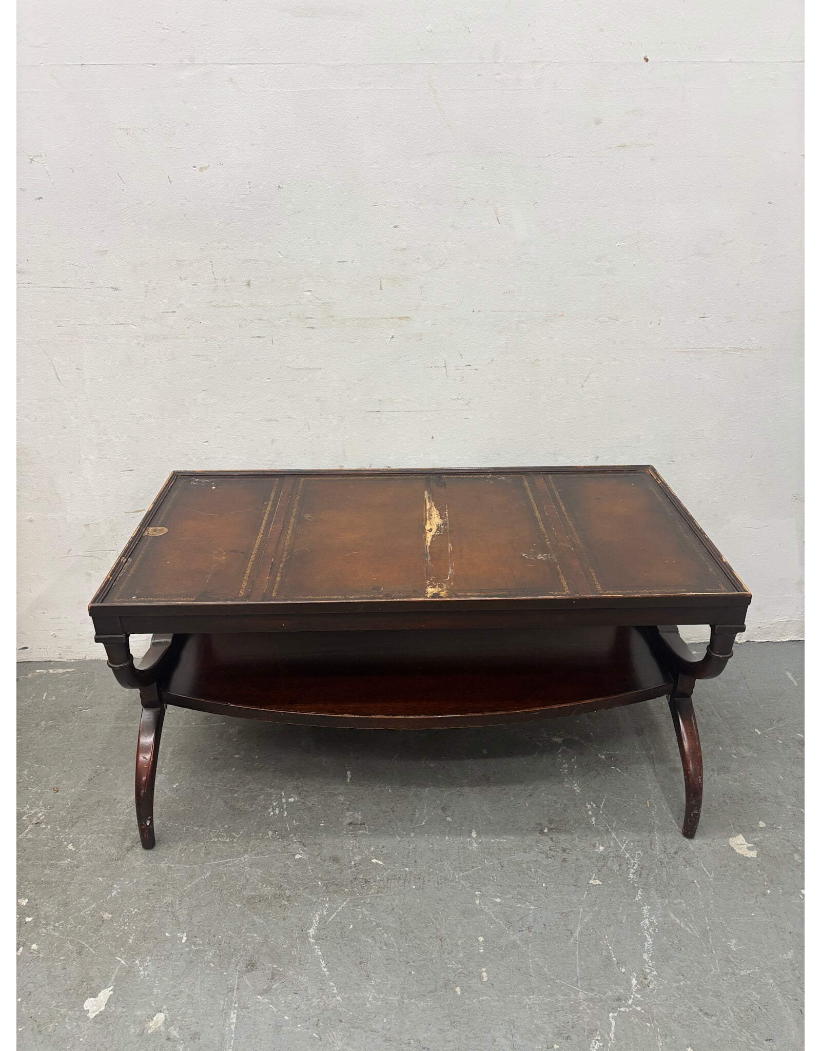 Regency Style Tooled Leather and Gold Coffee Table