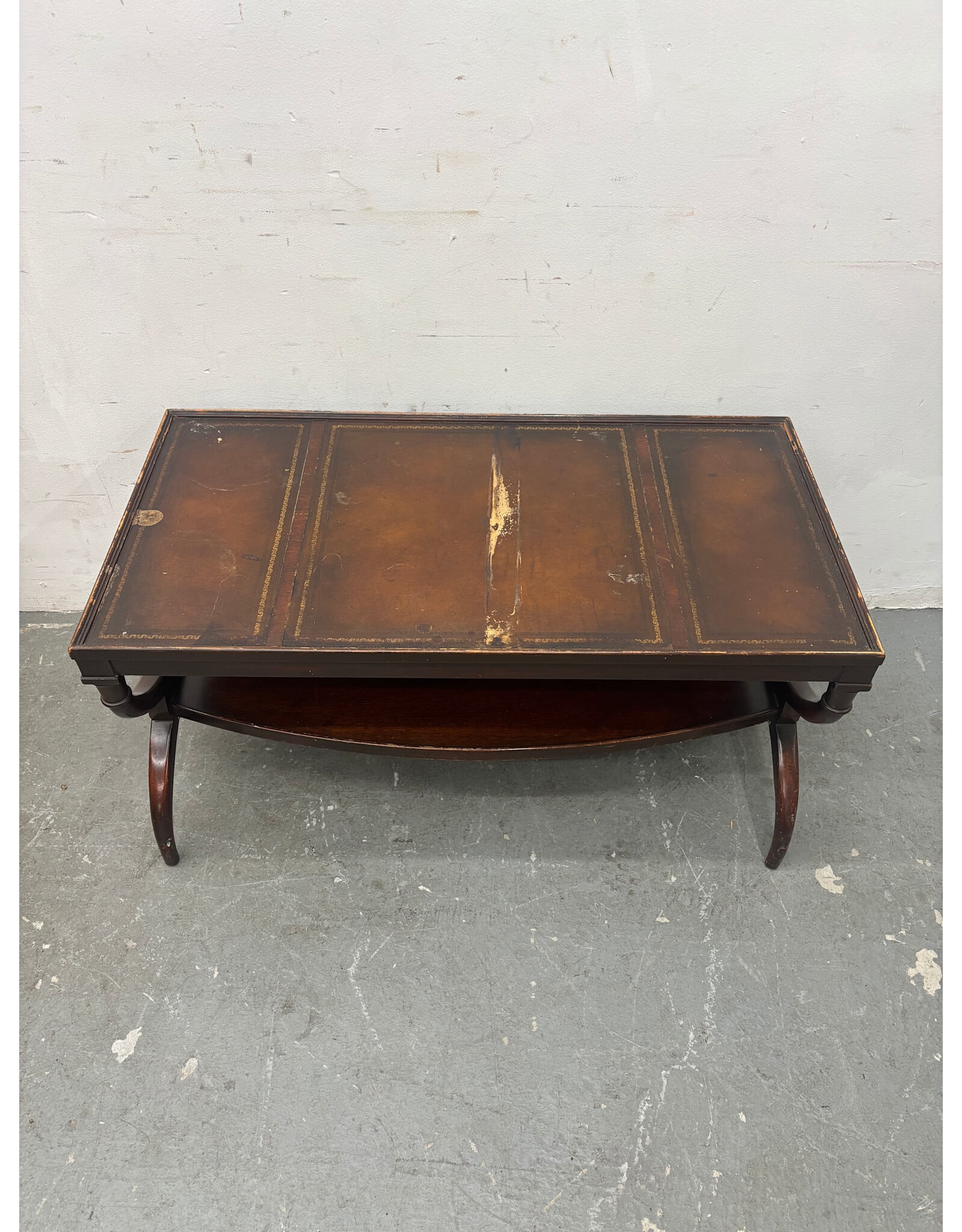 Regency Style Tooled Leather and Gold Coffee Table