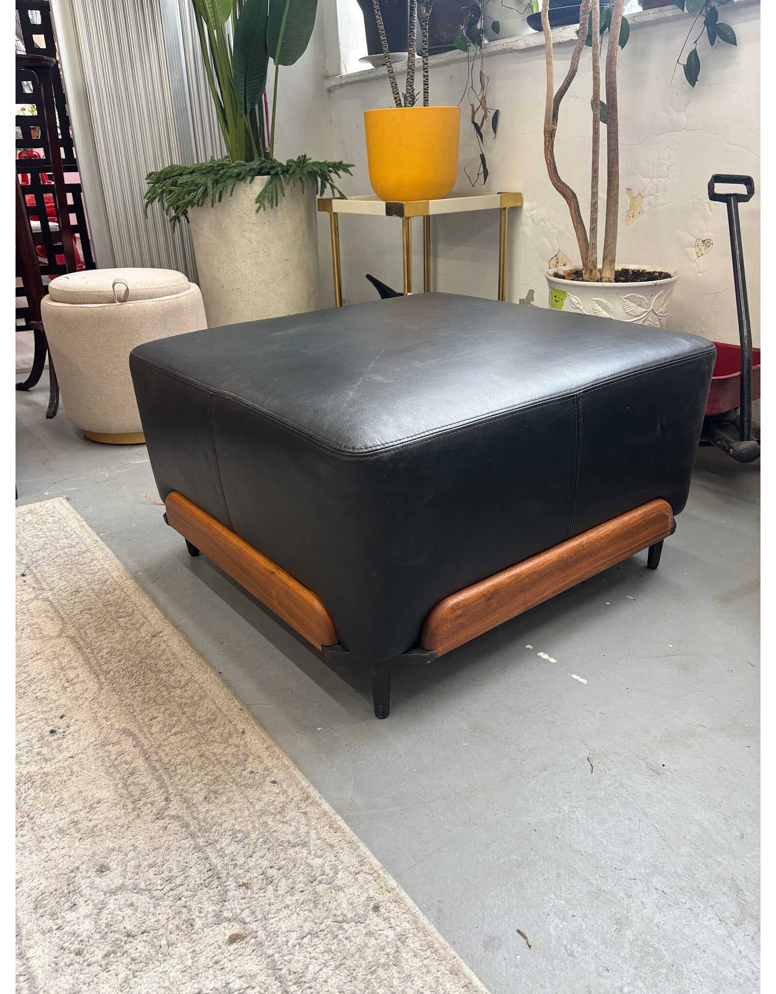 Steve Pouf in Black Leather and Walnut by Luca Nichetto for De La Noche