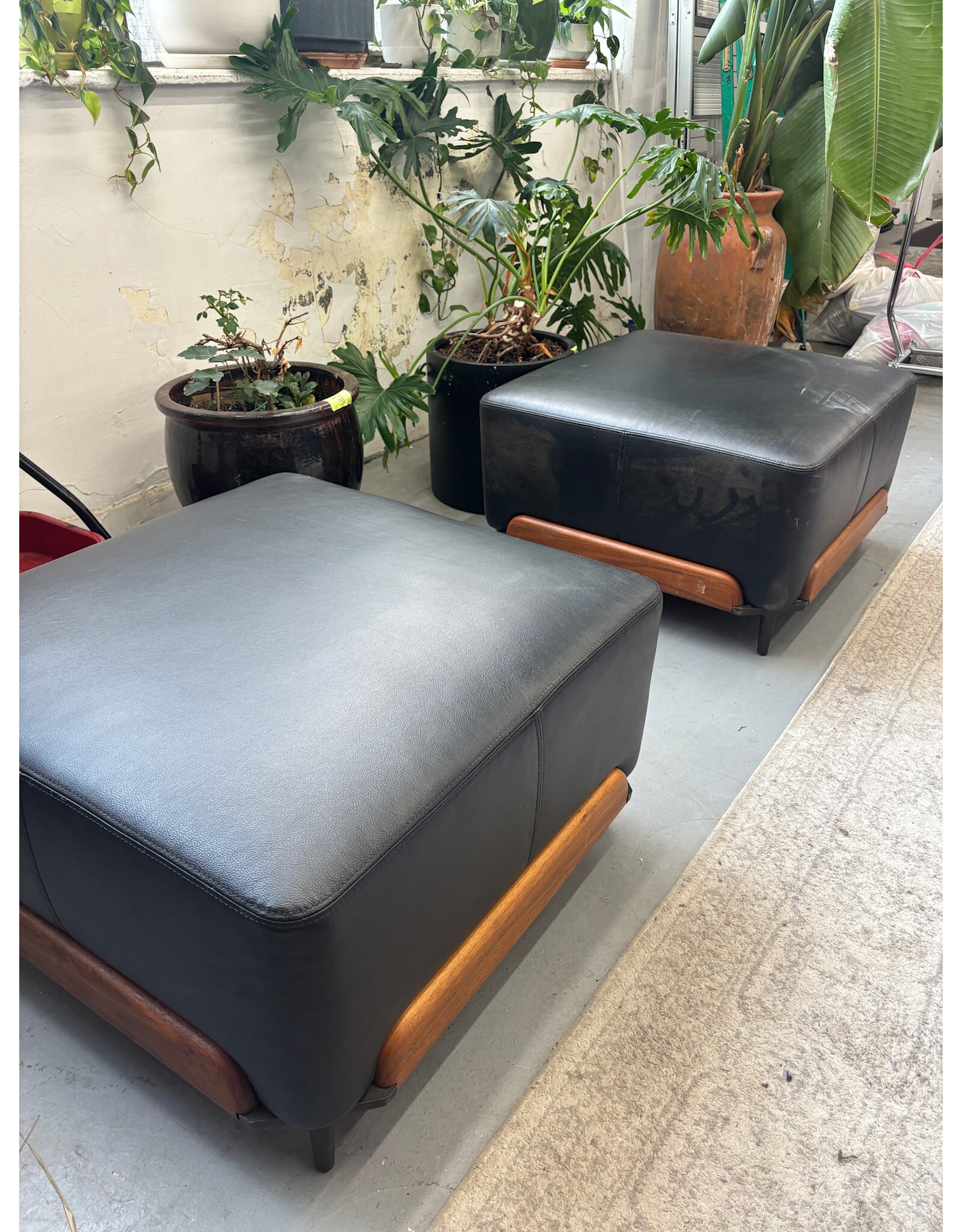 Steve Pouf in Black Leather and Walnut by Luca Nichetto for De La Noche