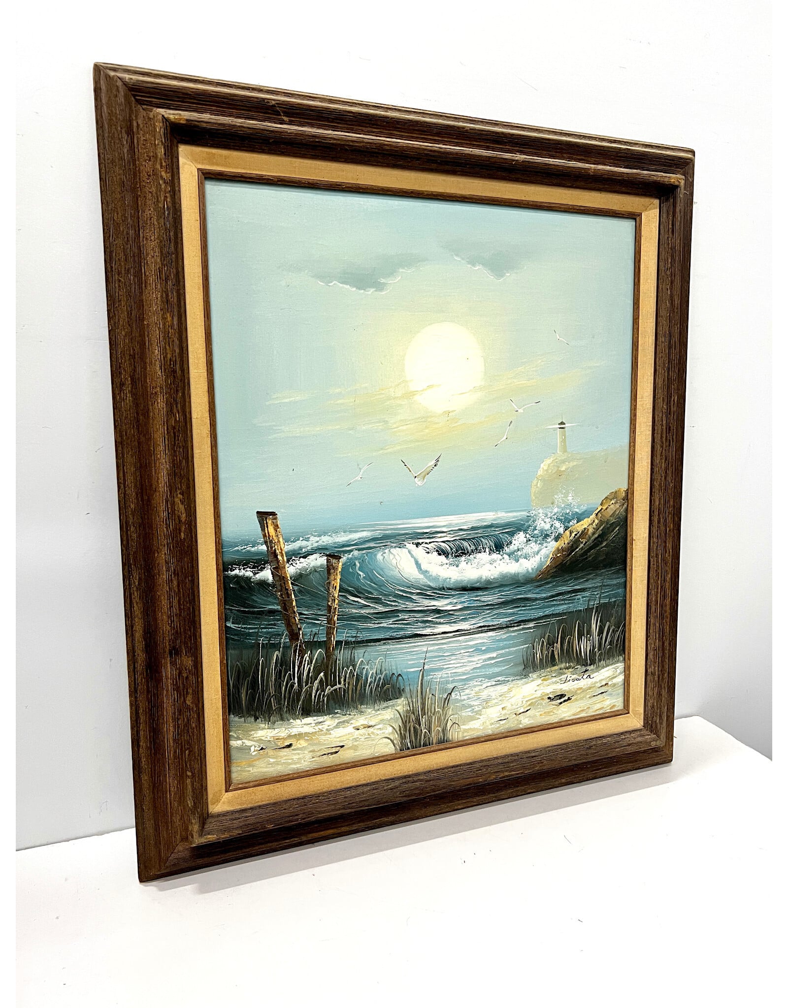 Lighthouse Scene, framed painting on canvas, sgnd Licata