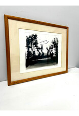 Waterfront, framed mid-century Tribal painting