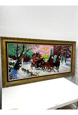 Royal Mail Coach, framed vintage needlepoint