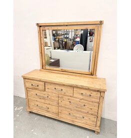 Rustic Wooden 7-Drawer Dresser with Attached Mirror