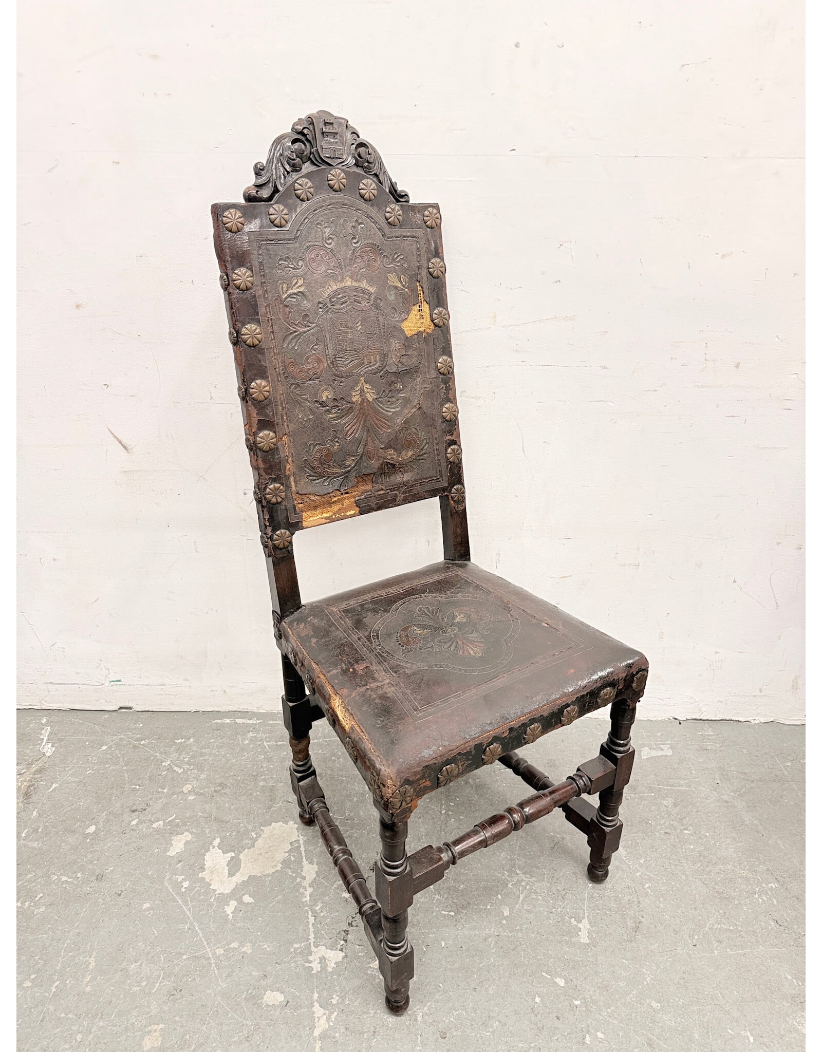 Antique Portuguese Style High-Back Chair