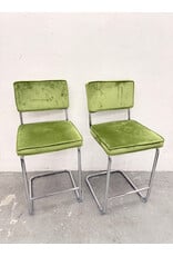 Mid-Century Modern Style Green Velvet Counter Stool