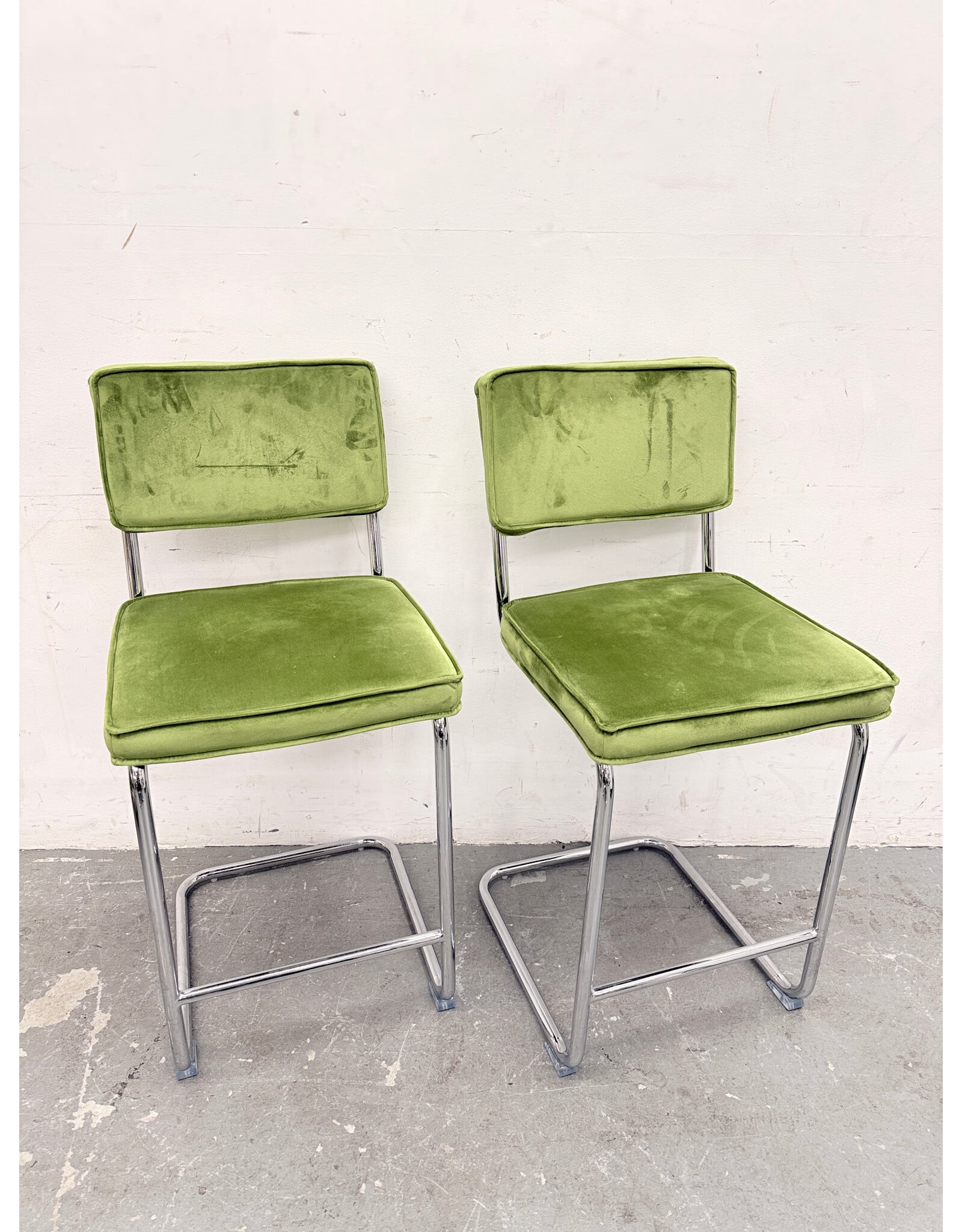 Mid-Century Modern Style Green Velvet Counter Stool