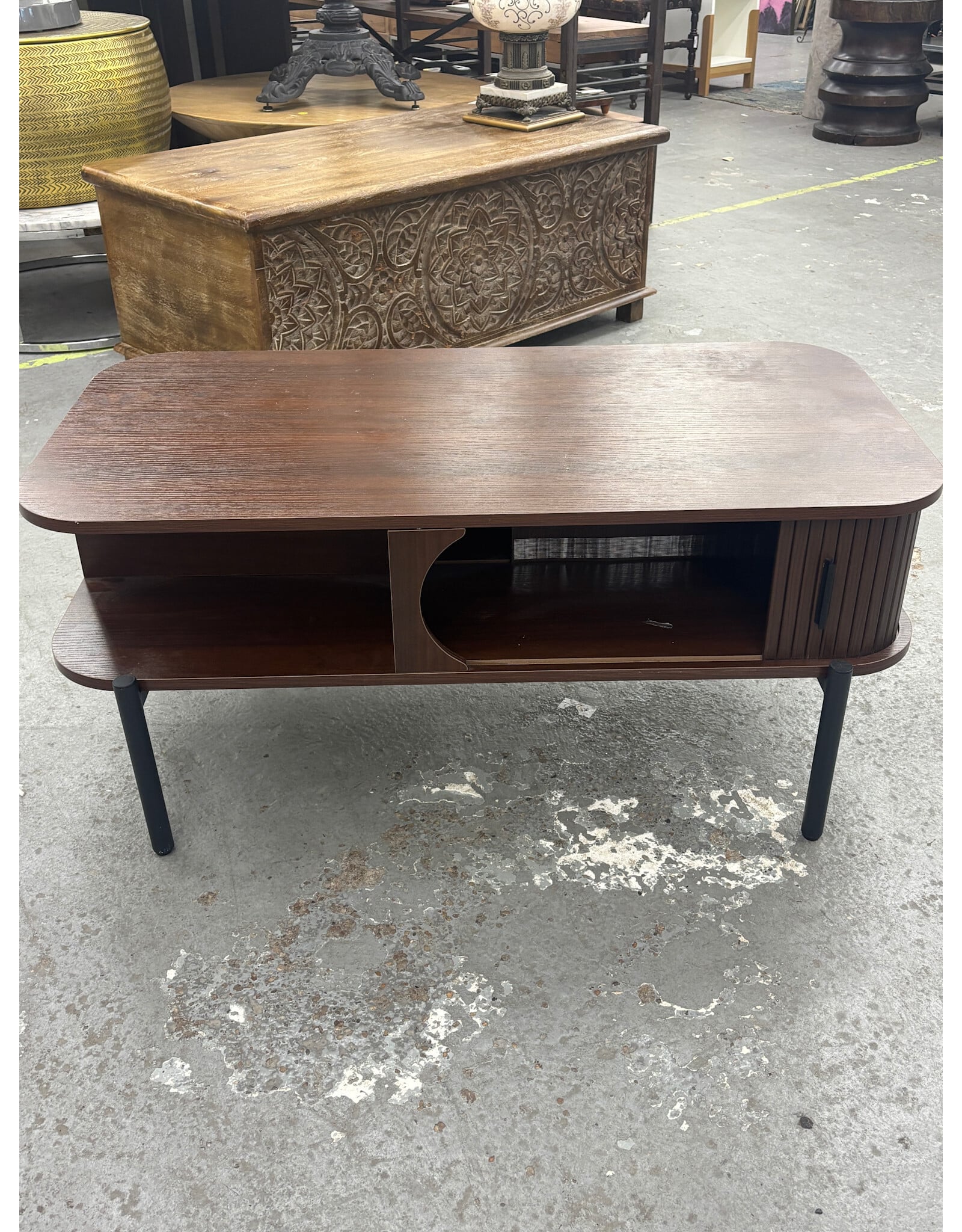 Modern Coffee Table with Fluted Tambour Door
