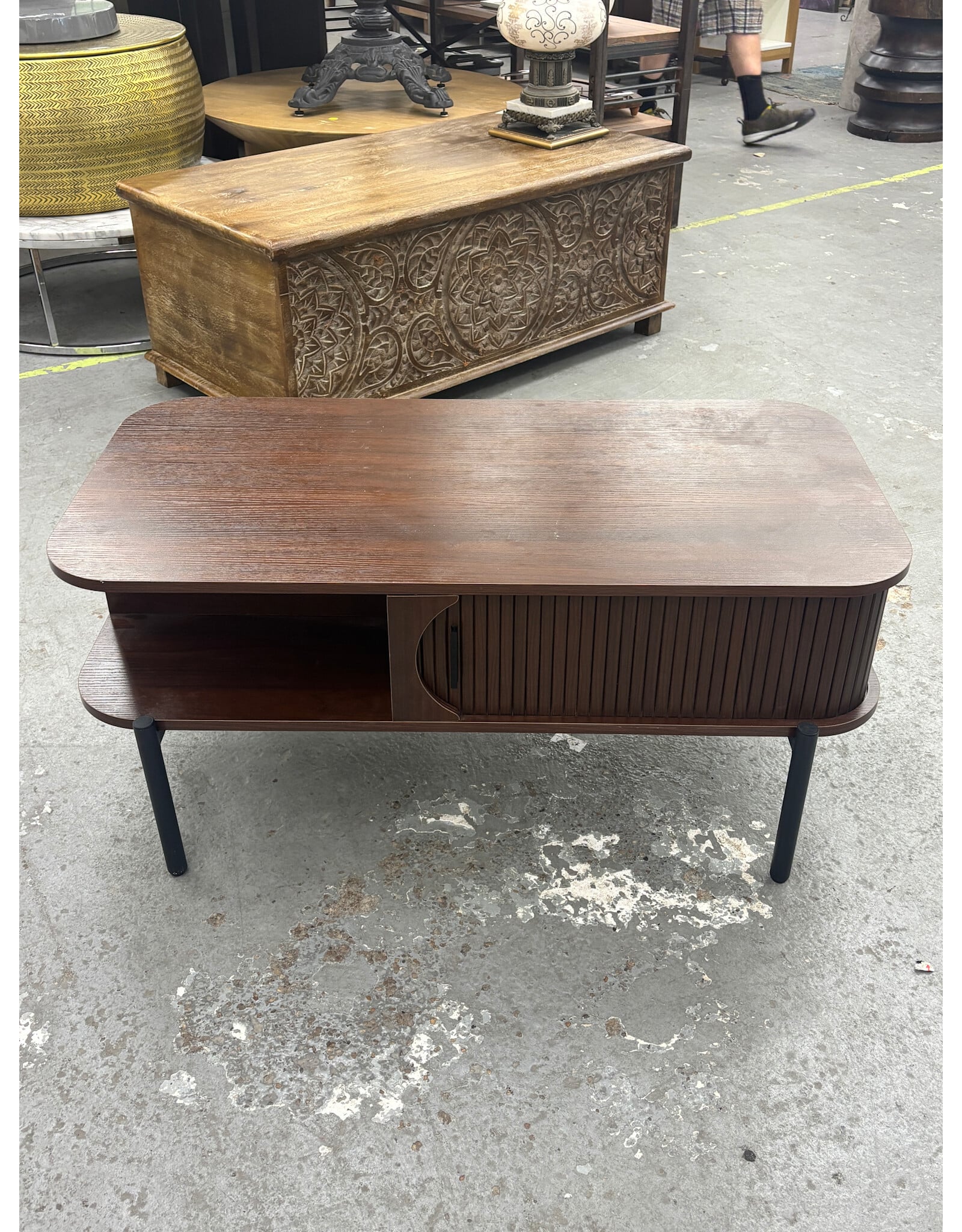 Modern Coffee Table with Fluted Tambour Door