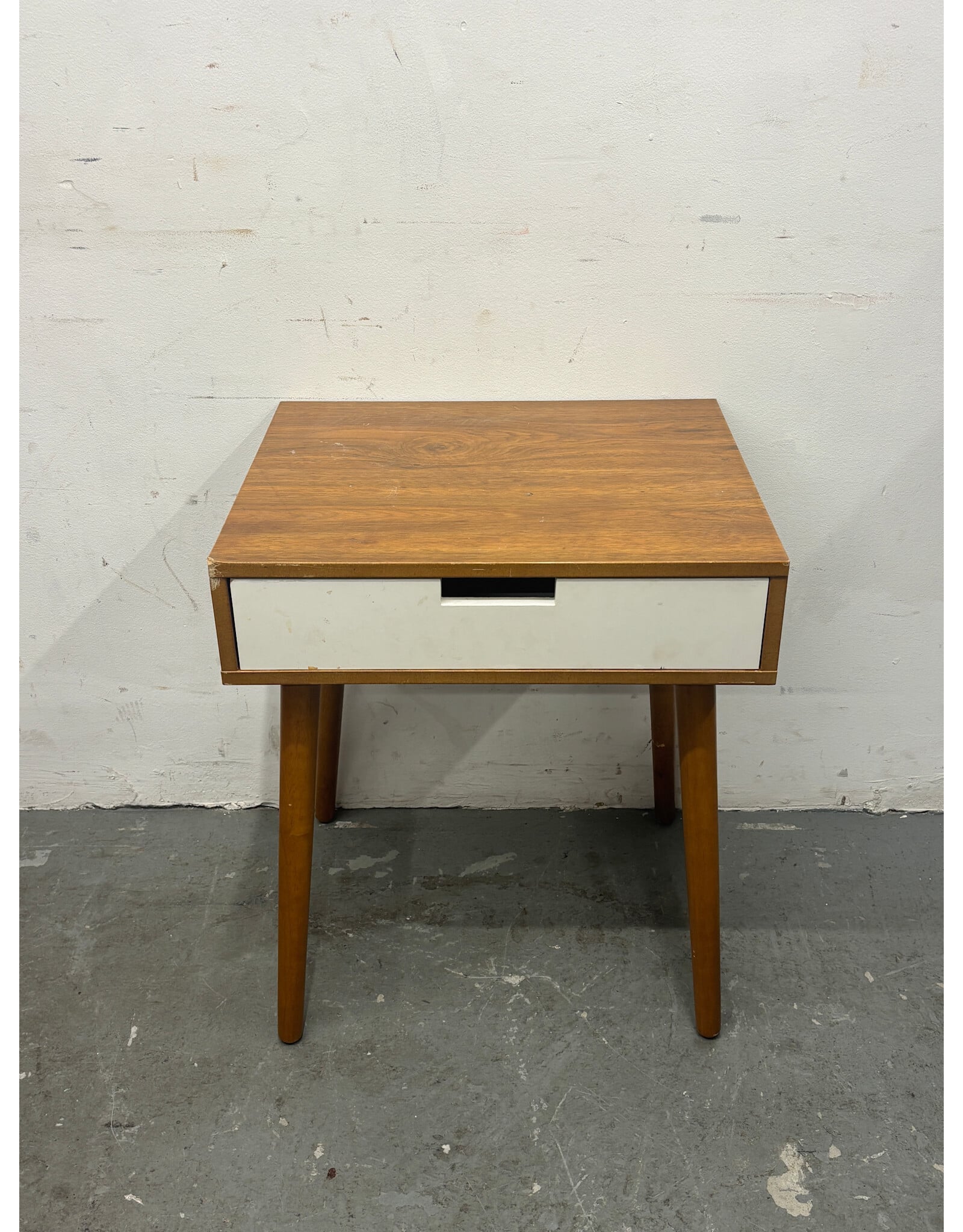 Faux Wood and White End Table
