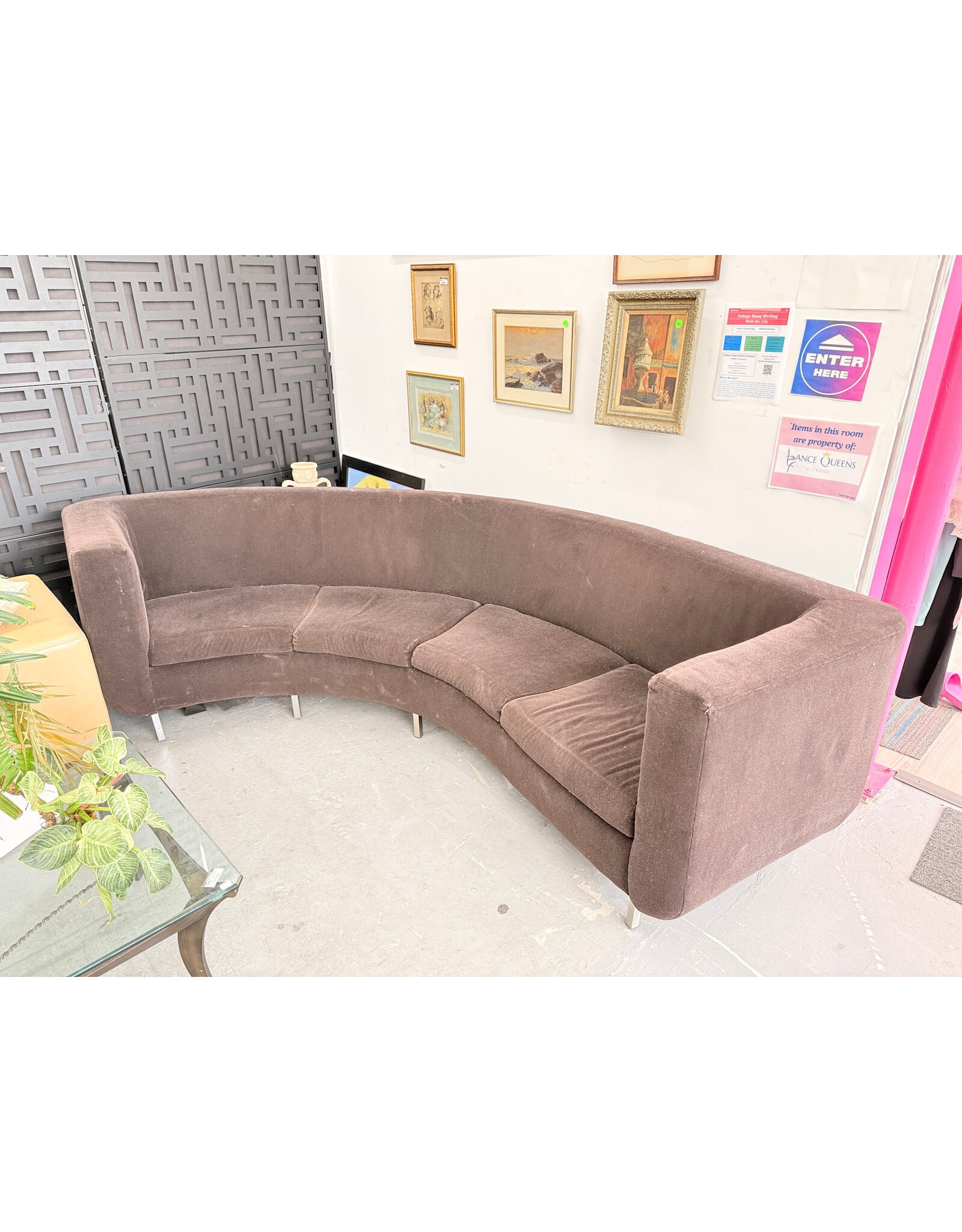 Minotti Dubuffet Style Brown Curved Sofa