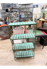 Vintage Green Gingham Metal Storage Rack