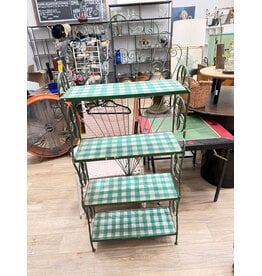 Vintage Green Gingham Metal Storage Rack