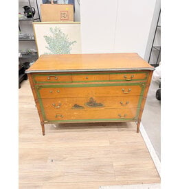 Vintage Wooden with Handpainted Island Motif 6-Drawer Dresser