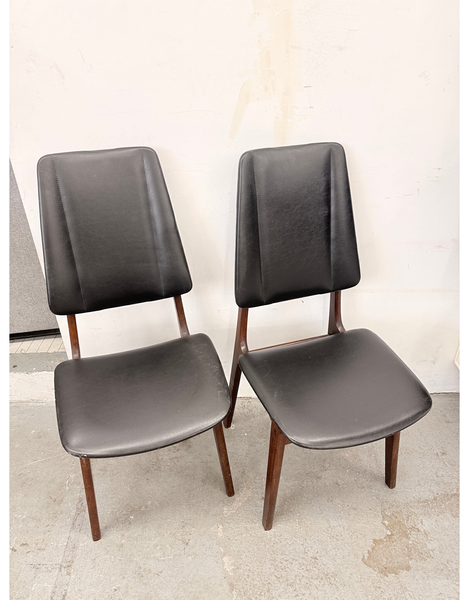 MCM Wood and Black Leather Dining Chair