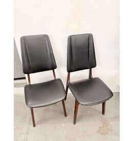 MCM Wood and Black Leather Dining Chair