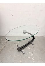 Modern Sculptural Side Table with an Oval Glass