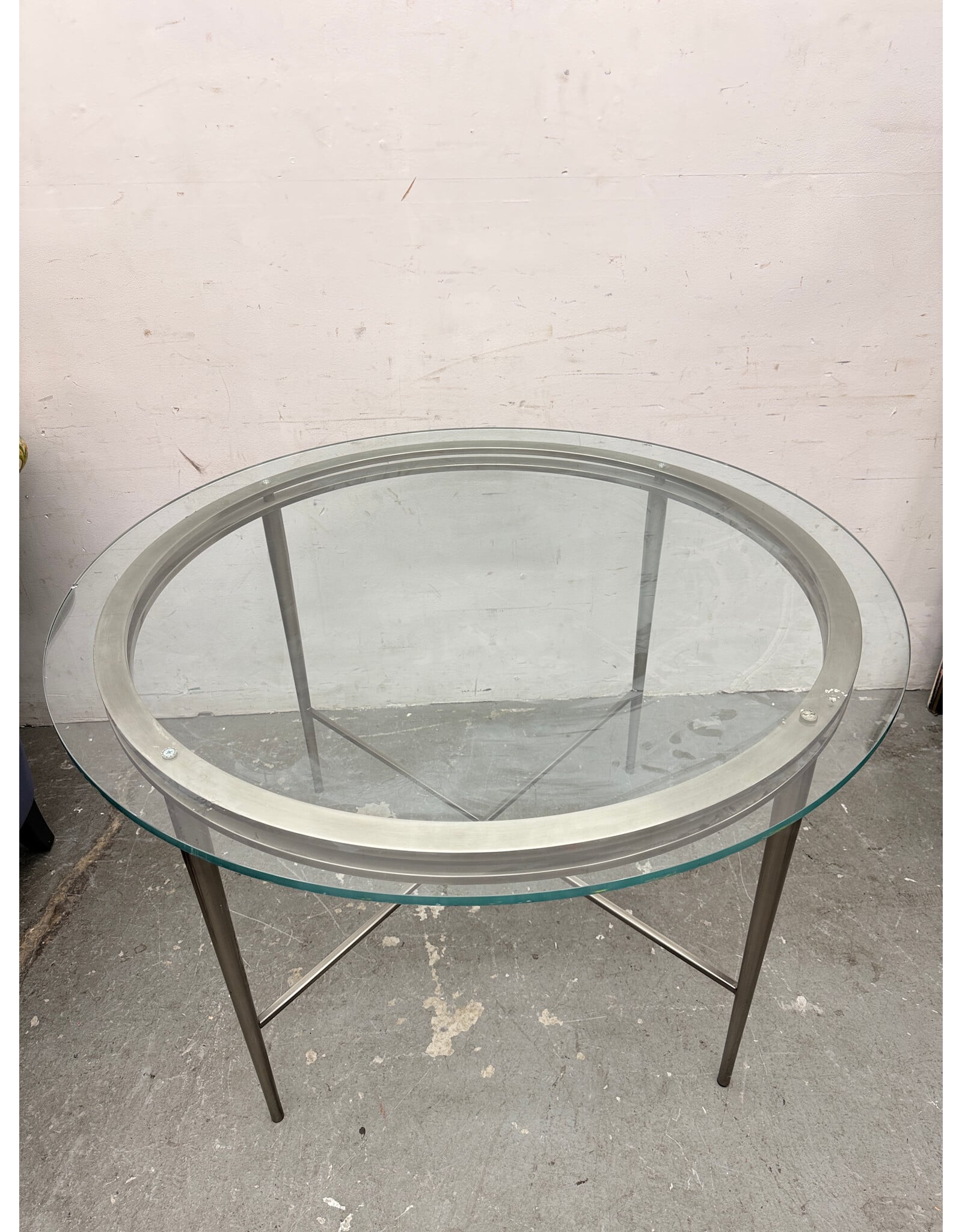 Modern Round Chrome & Glass Dining Table
