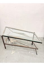 Industrial Modernism Glass-Top Geometric Metal Frame Coffee Table