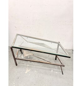 Industrial Modernism Glass-Top Geometric Metal Frame Coffee Table