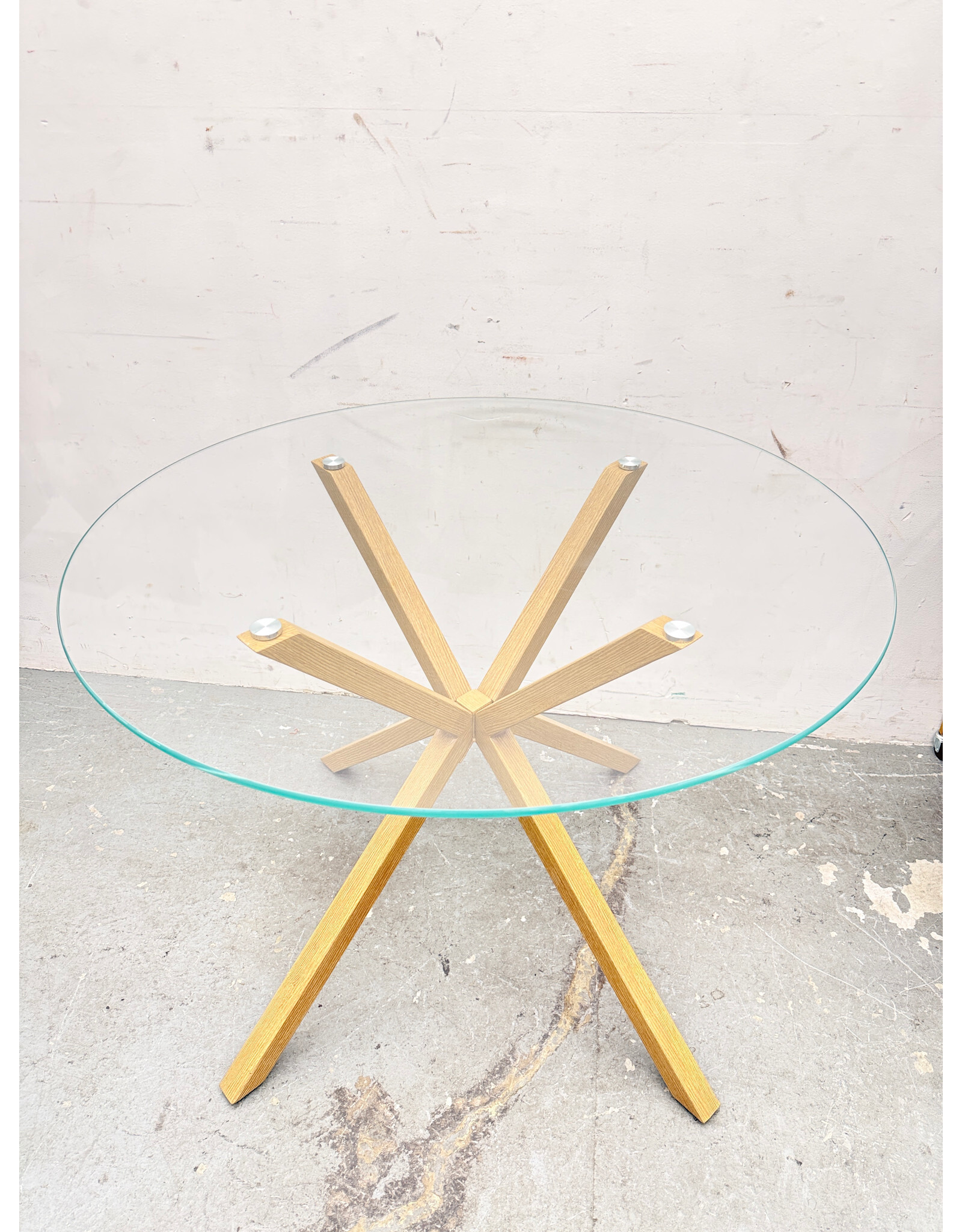 Modern Round Chrome & Glass Dining Table
