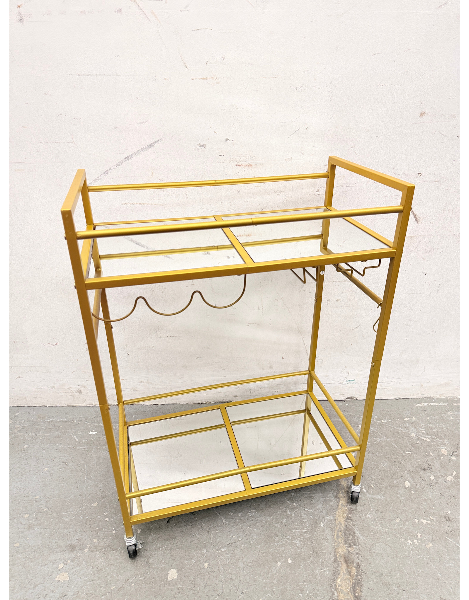 2-Tier Bar Cart Featuring Gold-Finished Metal Frame