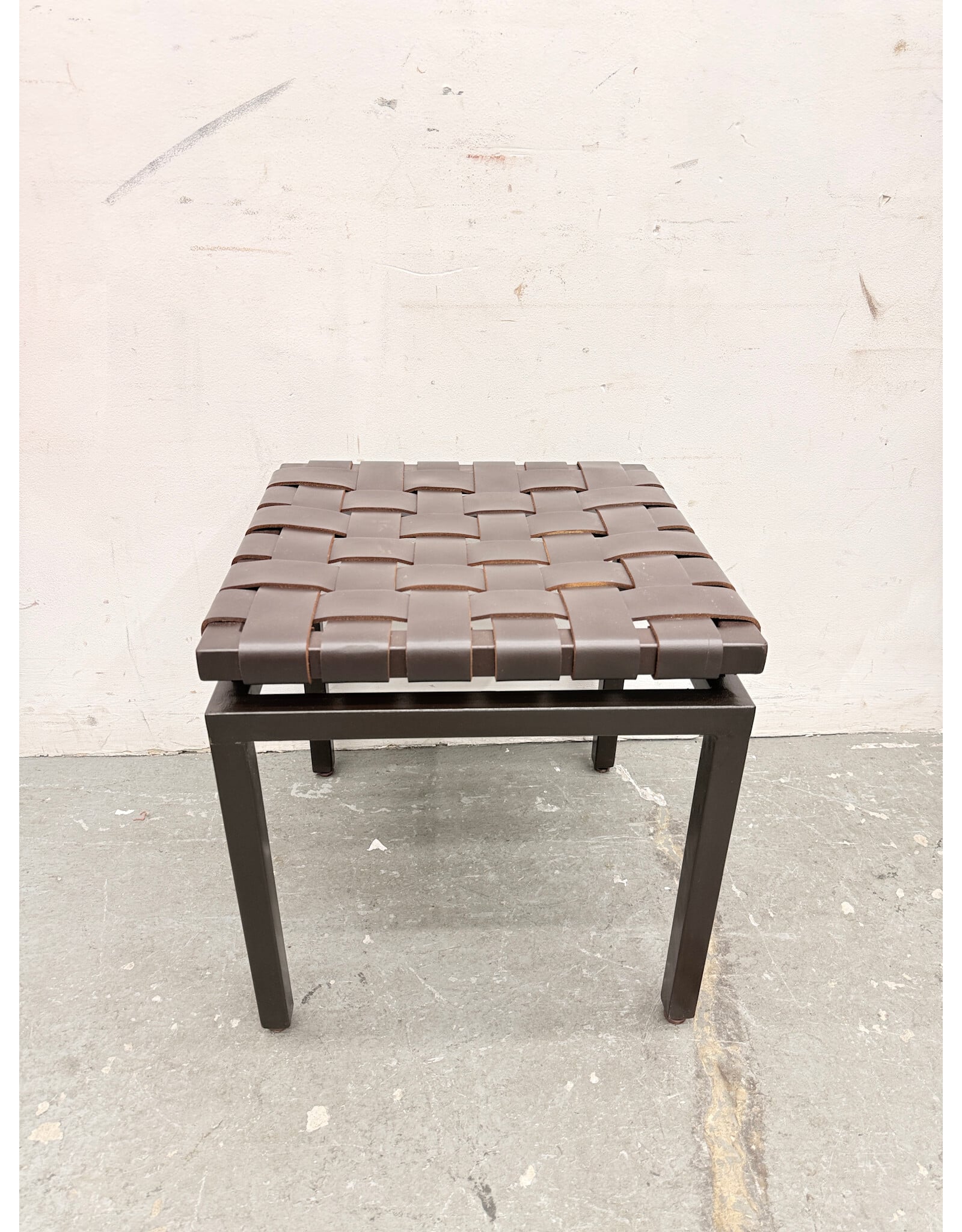 Modern Woven Brown Leather Stool