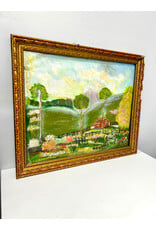 Farm, framed painting on canvas--AS IS